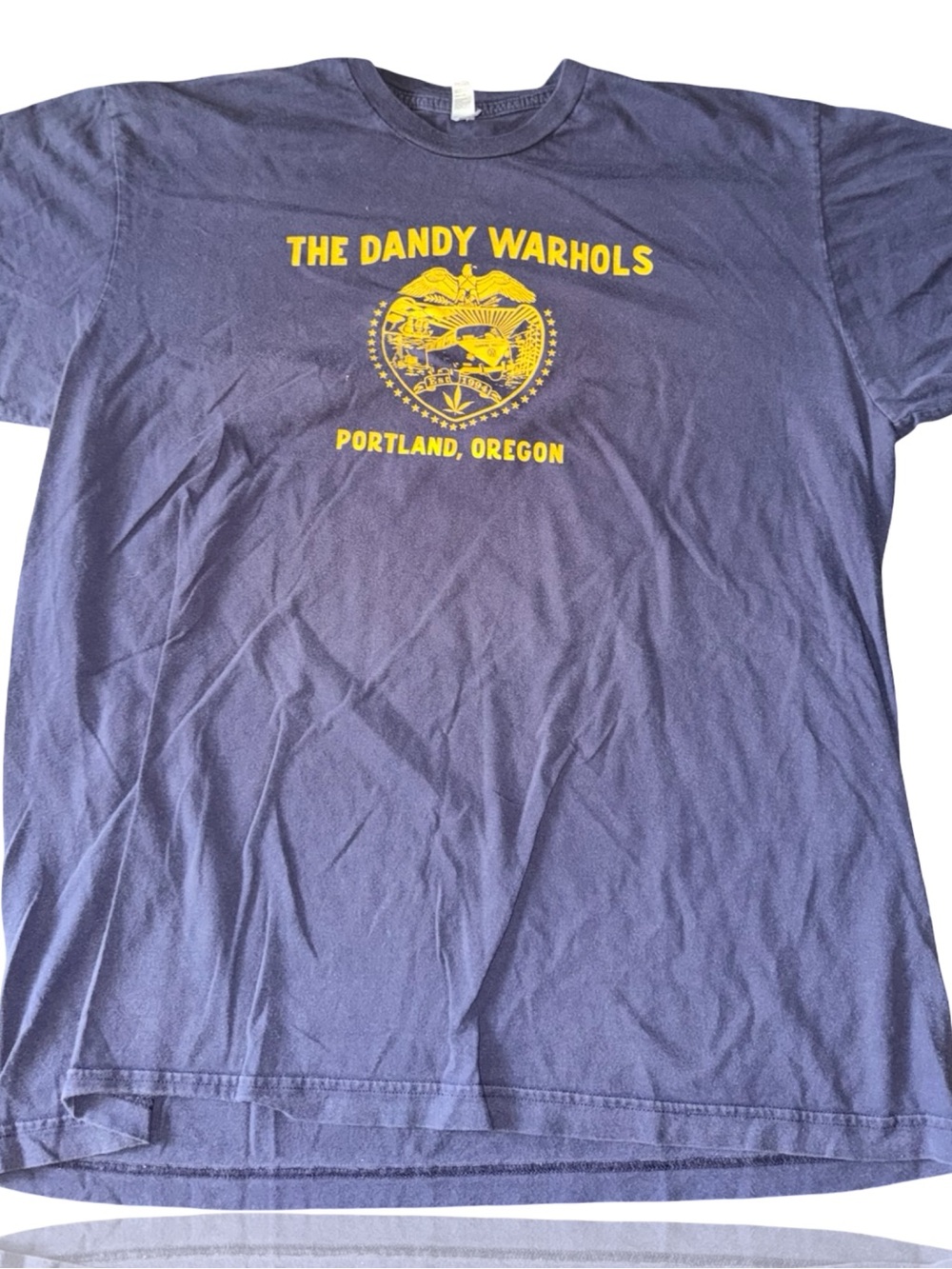 Gildan Navy Blue The Dandy Warhols Portland Oregon Graphic Tee with Yellow Print